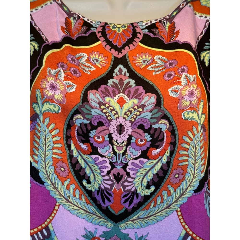 Rachel Zoe Pink Orange Paisley Medallion Button Back Sleeveless Rayon Top Small - Picture 3 of 9